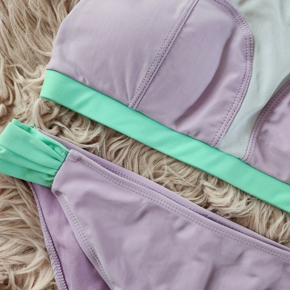 Color-Block Bikini ~ 2pc Mesh Top Matching Bottom, L. - Picture 4 of 8